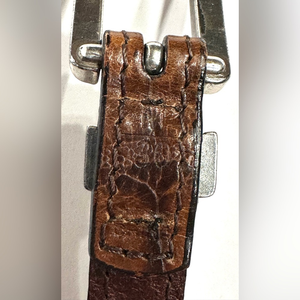 Brighton Womens Brown Braided Leather Skinny Silver Belt Size Medium M 30 - Picture 7 of 12